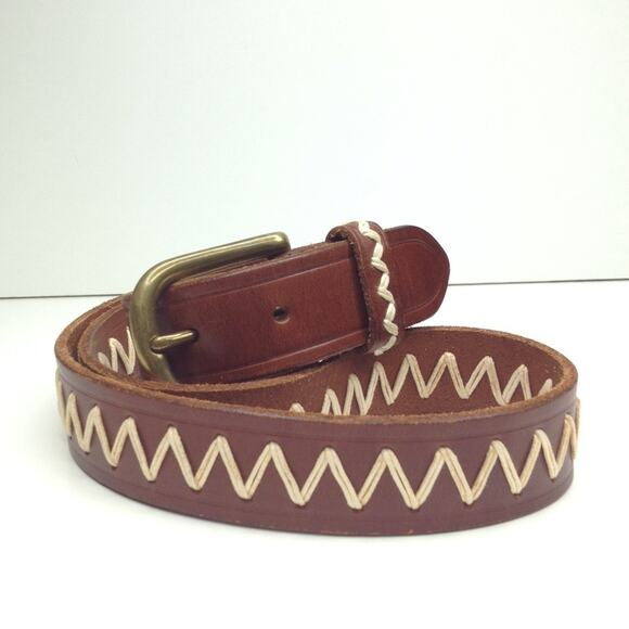 Vintage Leather Belt Western Cowboy Brown Stitching Equestrian Rodeo Size 38 - Picture 1 of 8